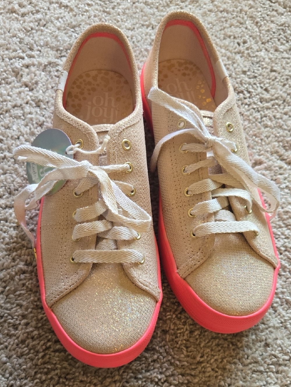 Keds Oh Joy Glitter Canvas Sneakers in Beige with Pink Sole Feminine 8.5